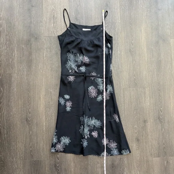Vtg 90s Laura Ashley 100% Silk Black Embroidered Floral Dress Sz 6 Y2K Luxury - Picture 6 of 8
